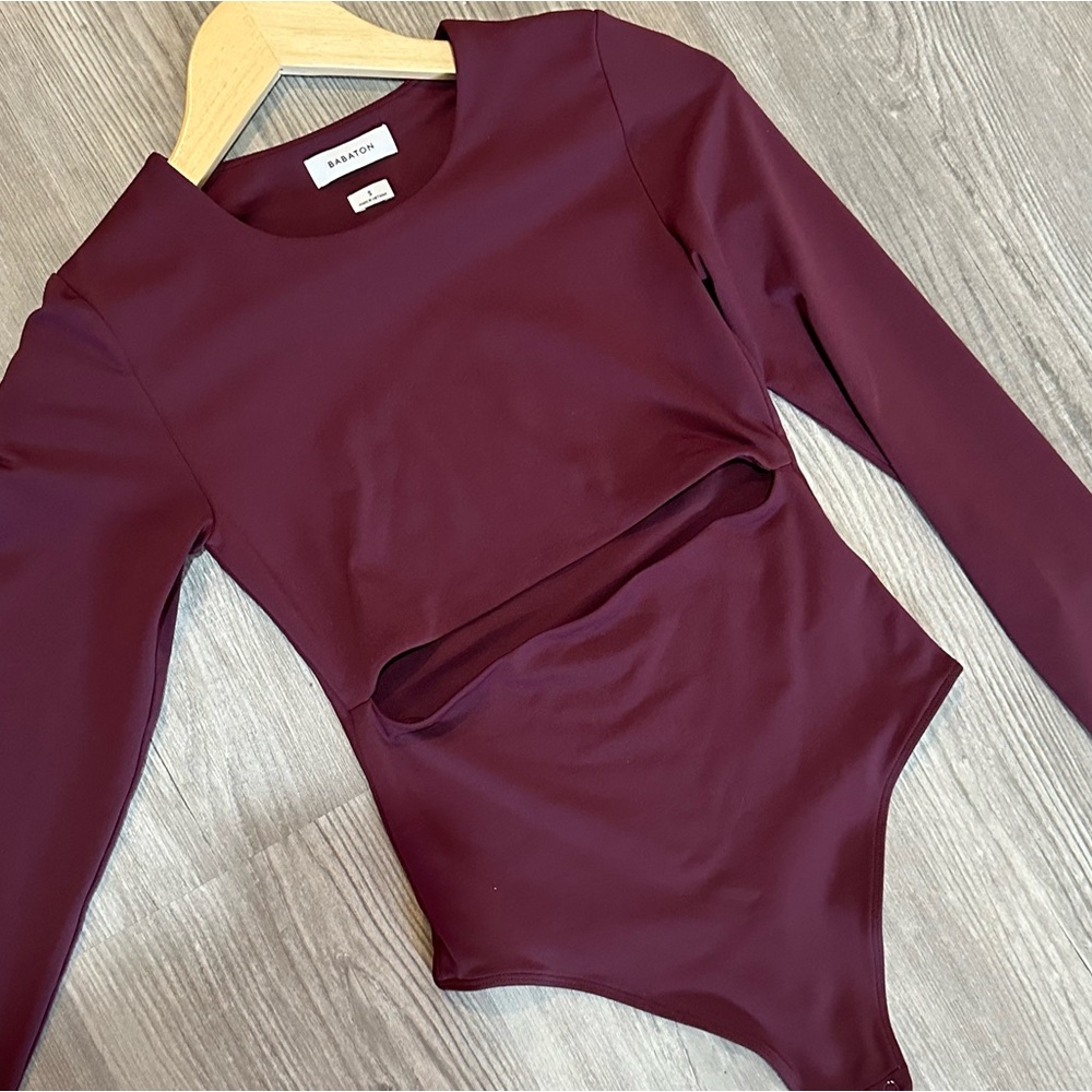 Aritzia Babaton Burgundy Bodysuit Long Sleeve Cut Out Small